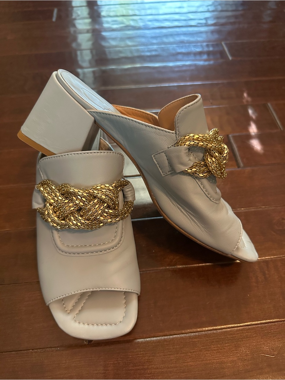 Donna Carolina Slide Mules with Gold Braided Accent - Picture 2 of 5